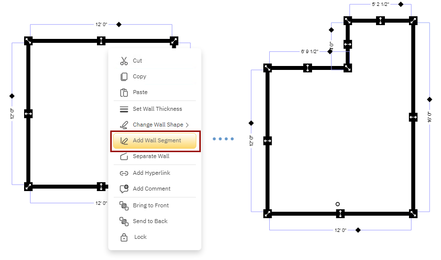 Add wall segment to room outline