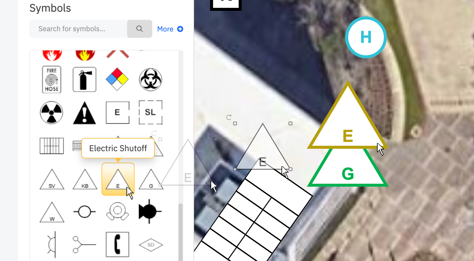 Drag and drop fire planning symbols