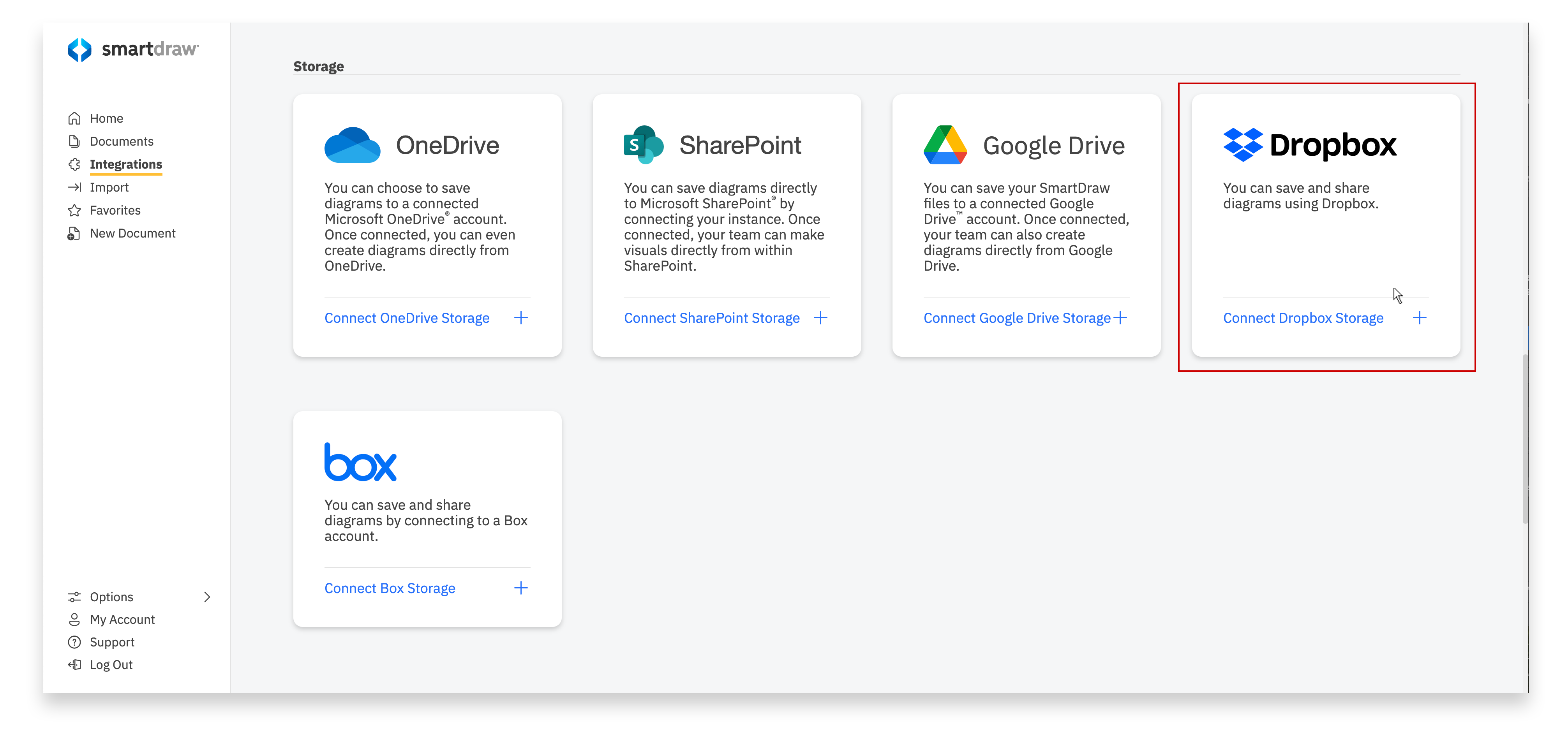 Choose Storage under Integrations