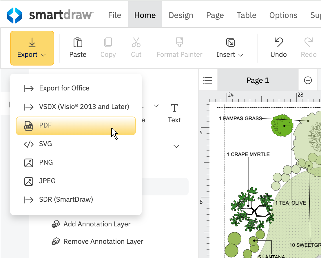 Export landscape design as PDF or image