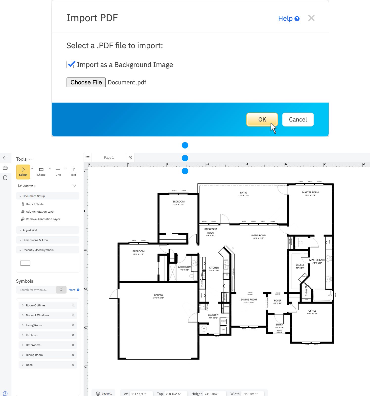 Import existing floor plan into work area
