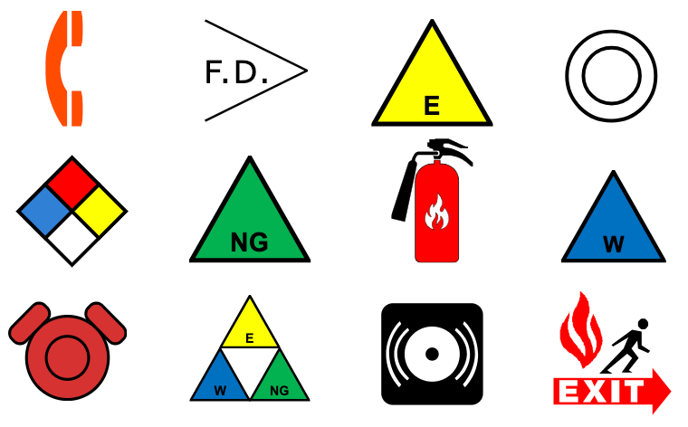 Industry standard fire and safety symbols