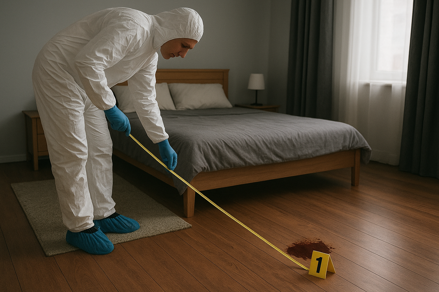 Detective measuring crime scene