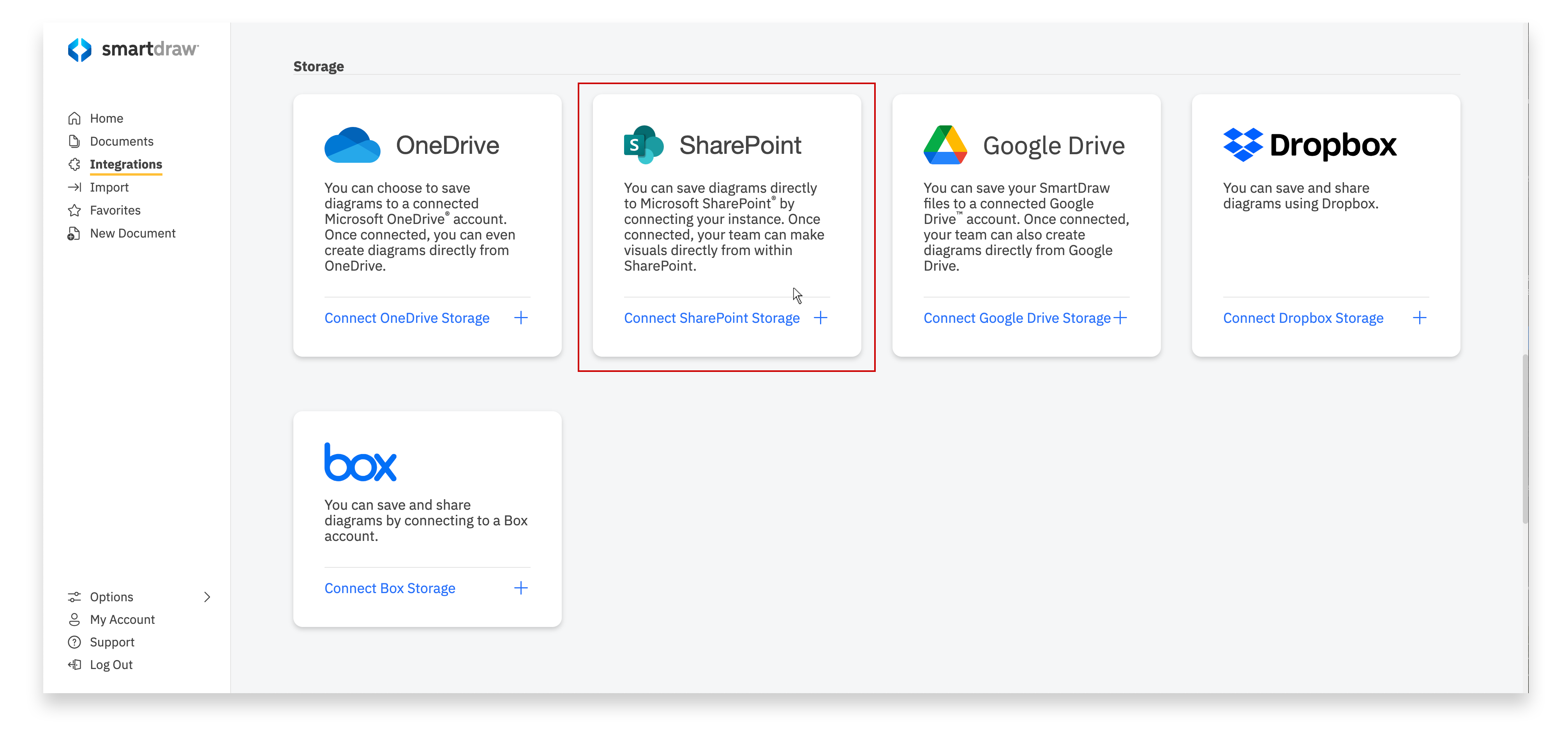 Choose Storage under Integrations