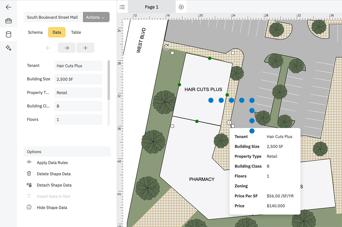 Shape data on site plan object