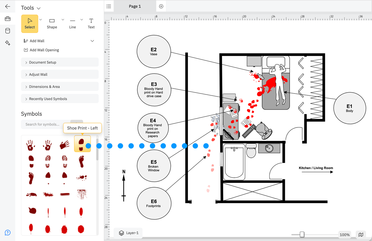 Using standardized symbols in crime scene drawing